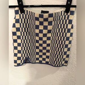 Checkered Wave Knit Mini Skirt in Blue and Cream NWT